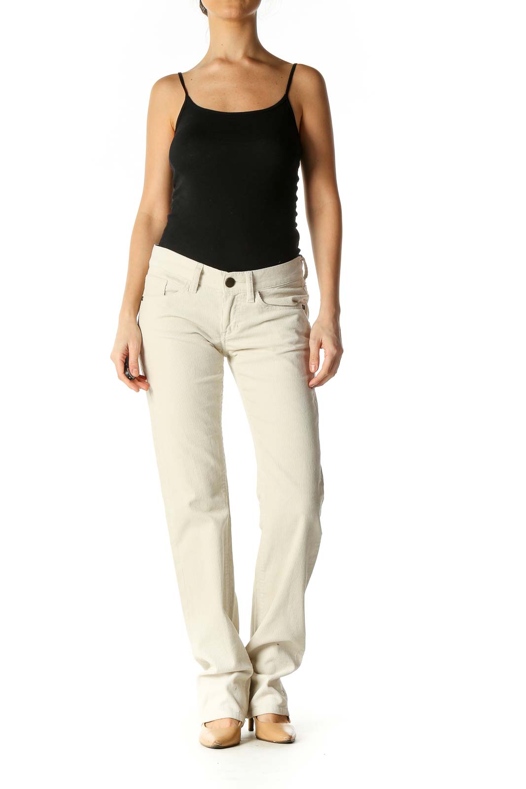 Beige Casual Straight Leg Jeans