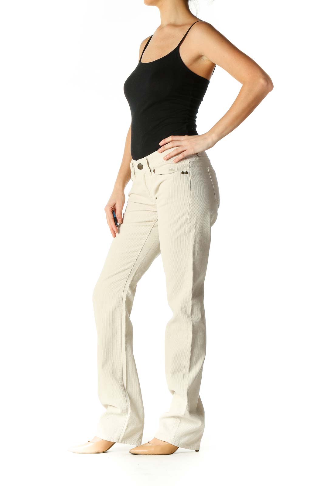 Beige Casual Straight Leg Jeans