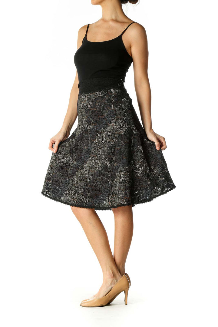 Black Animal Print Party A-Line Skirt