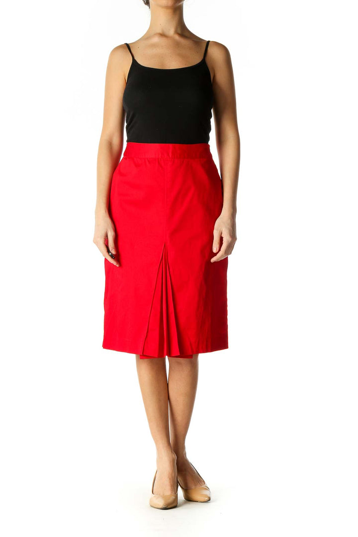 Red Solid Retro Skirt