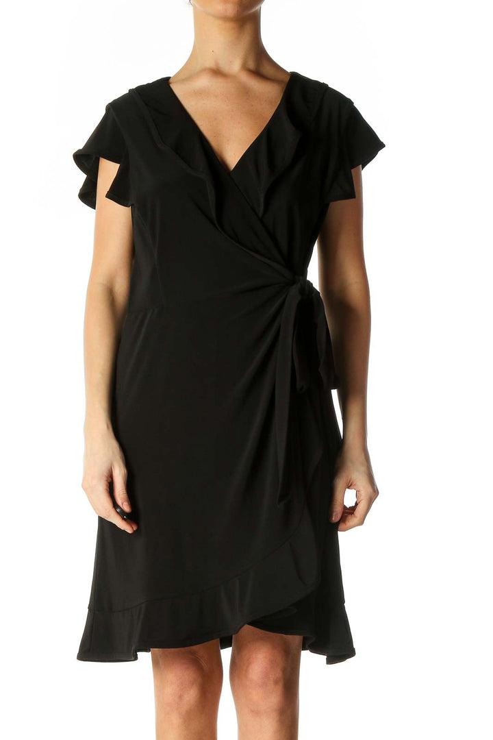 Black Solid Casual A-Line Dress