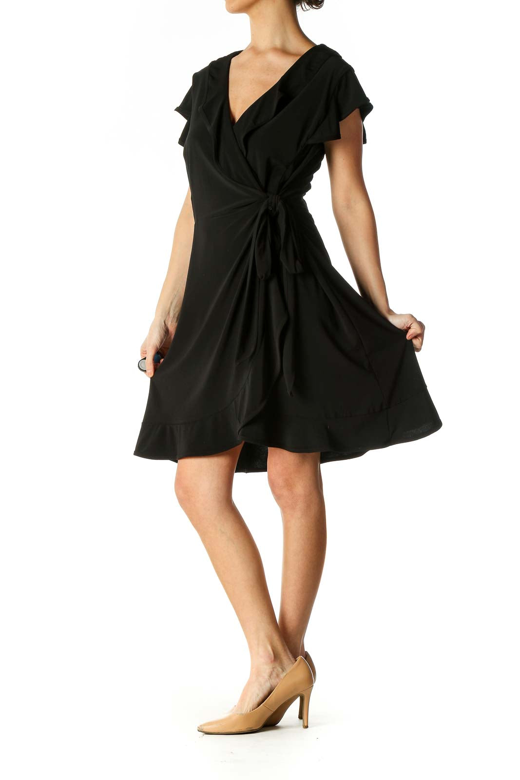 Black Solid Casual A-Line Dress