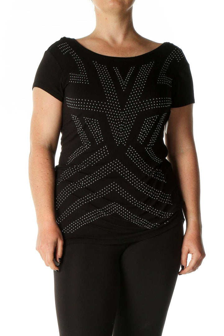 Black Graphic Print Casual Blouse