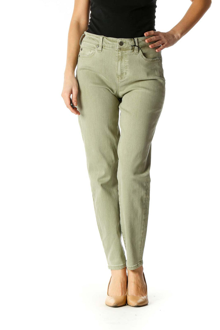 Green Casual Straight Leg Jeans