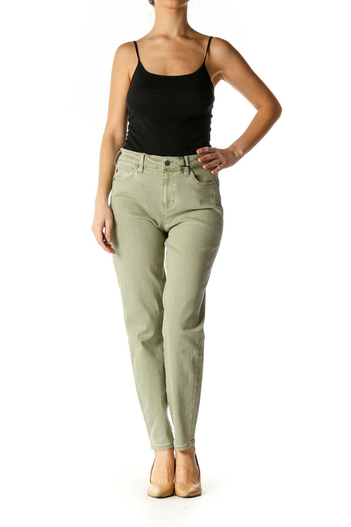 Green Casual Straight Leg Jeans