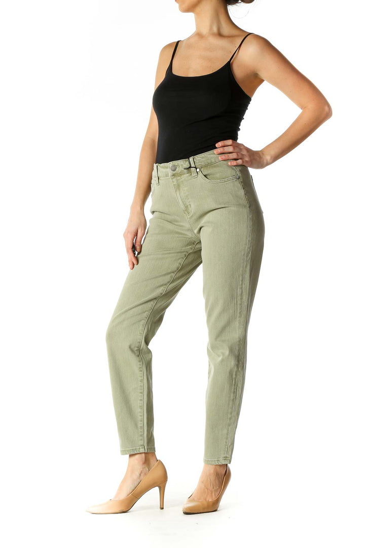 Green Casual Straight Leg Jeans