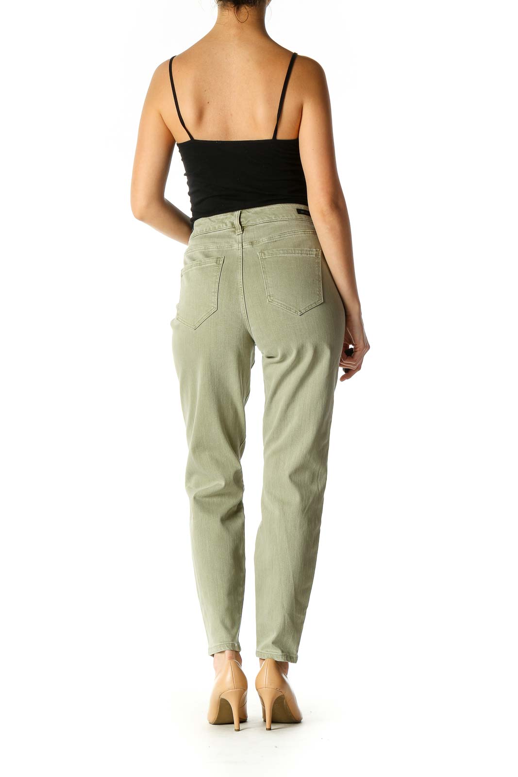 Green Casual Straight Leg Jeans