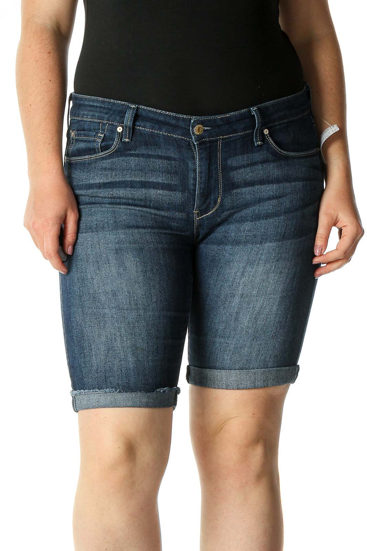 Blue Solid Casual Shorts