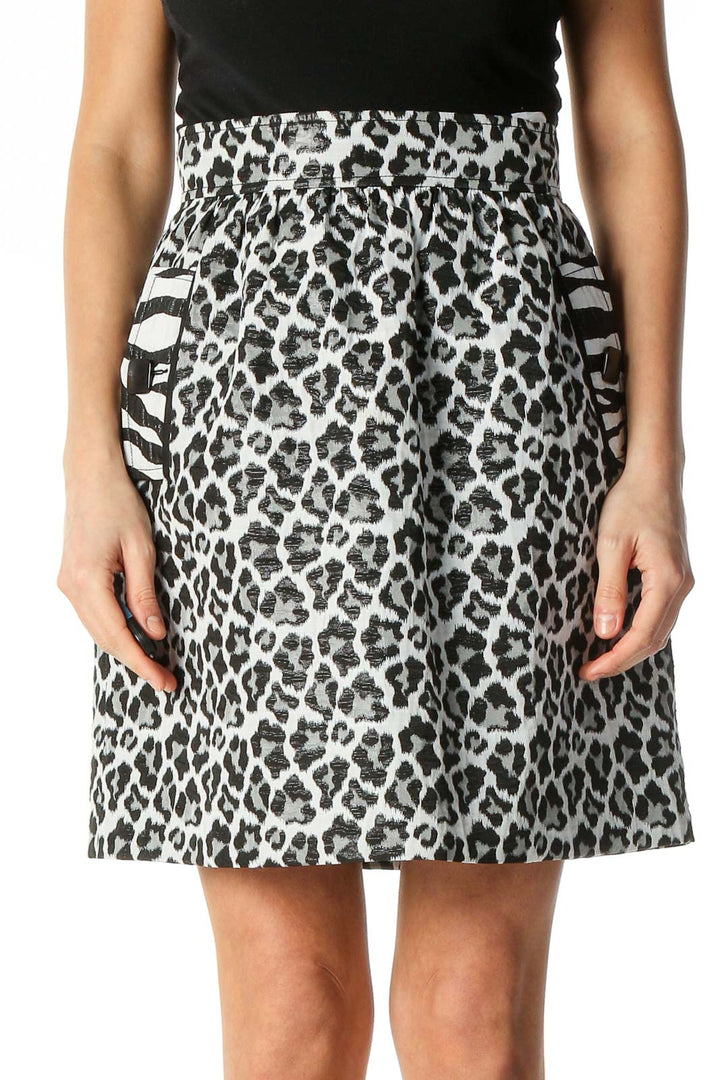 White Animal Print Brunch A-Line Skirt