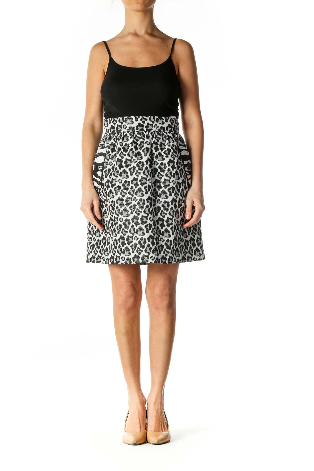 White Animal Print Brunch A-Line Skirt