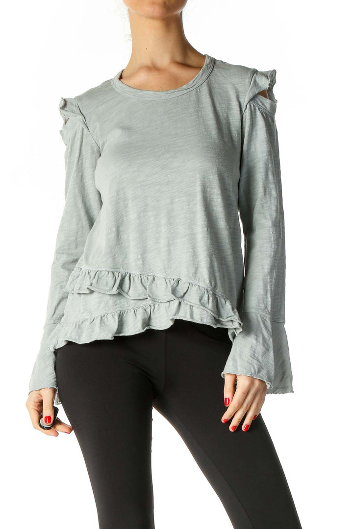 Gray Solid Casual Blouse