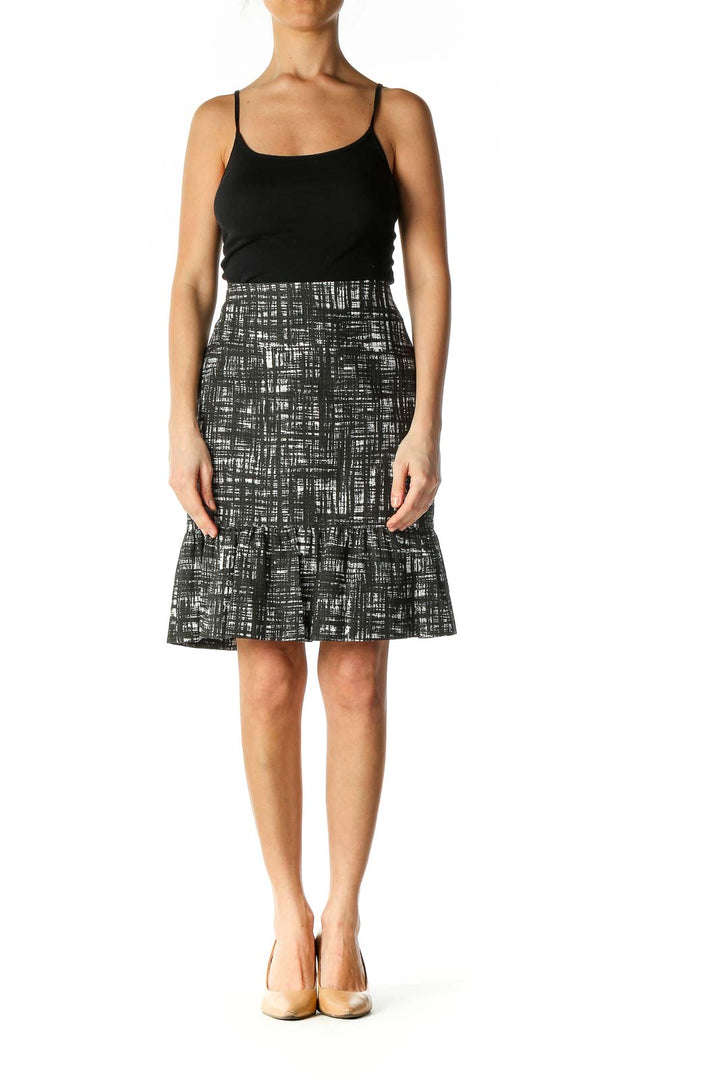 Black Graphic Print Casual A-Line Skirt