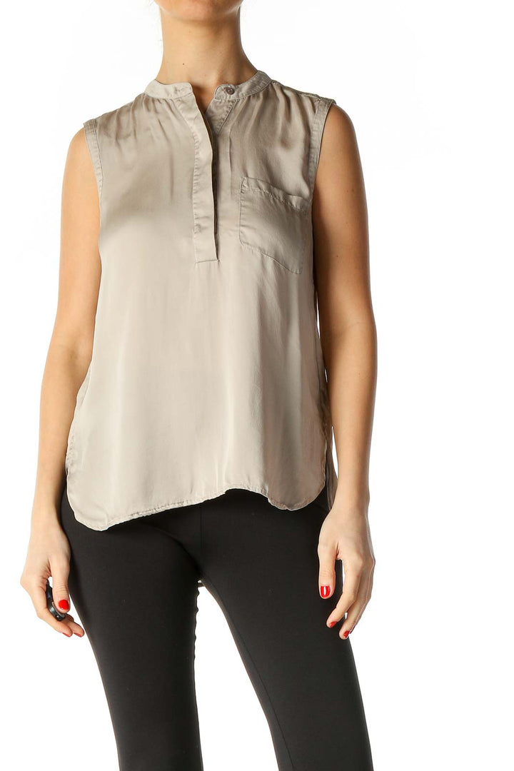 Beige Solid Casual Blouse