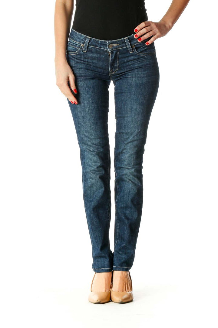 Blue Casual Straight Leg Jeans