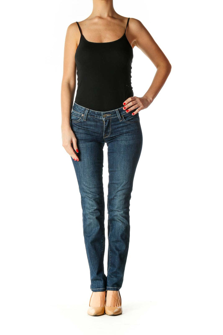 Blue Casual Straight Leg Jeans