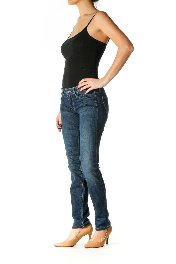 Blue Casual Straight Leg Jeans