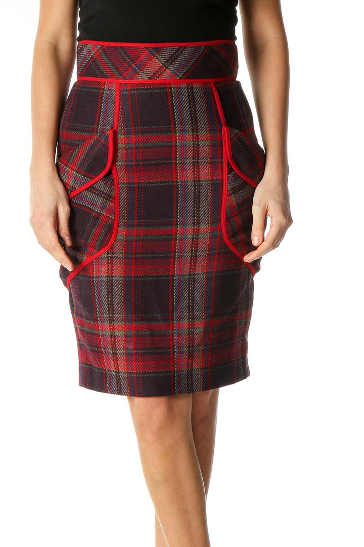 Brown Checkered Classic Straight Skirt