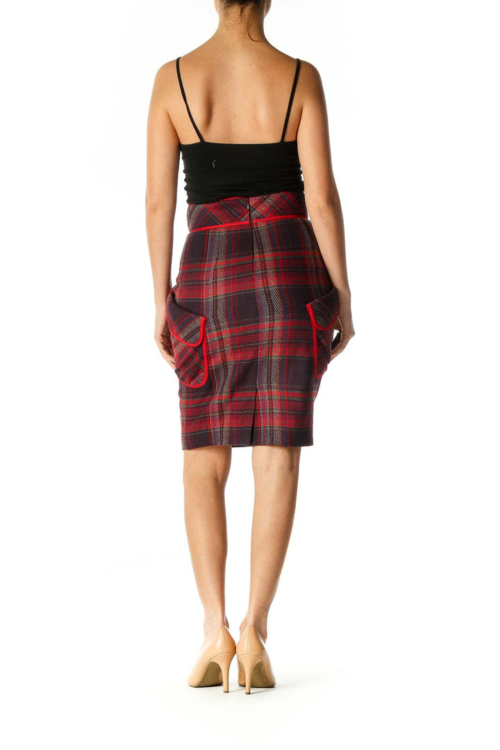 Brown Checkered Classic Straight Skirt