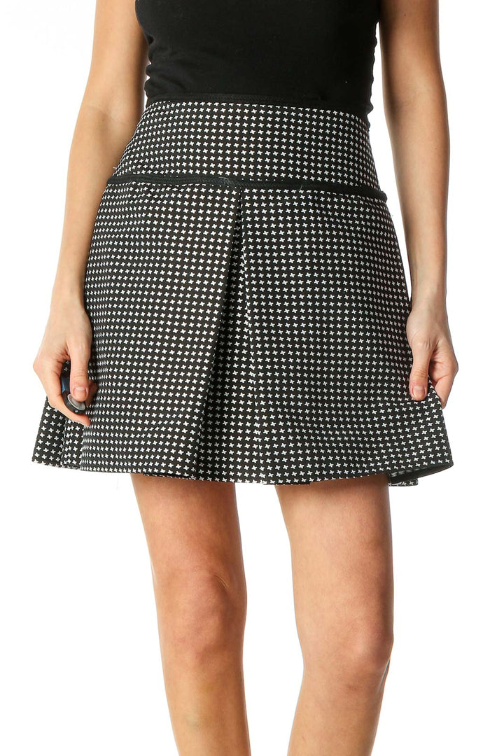 Black Houndstooth Chic A-Line Skirt