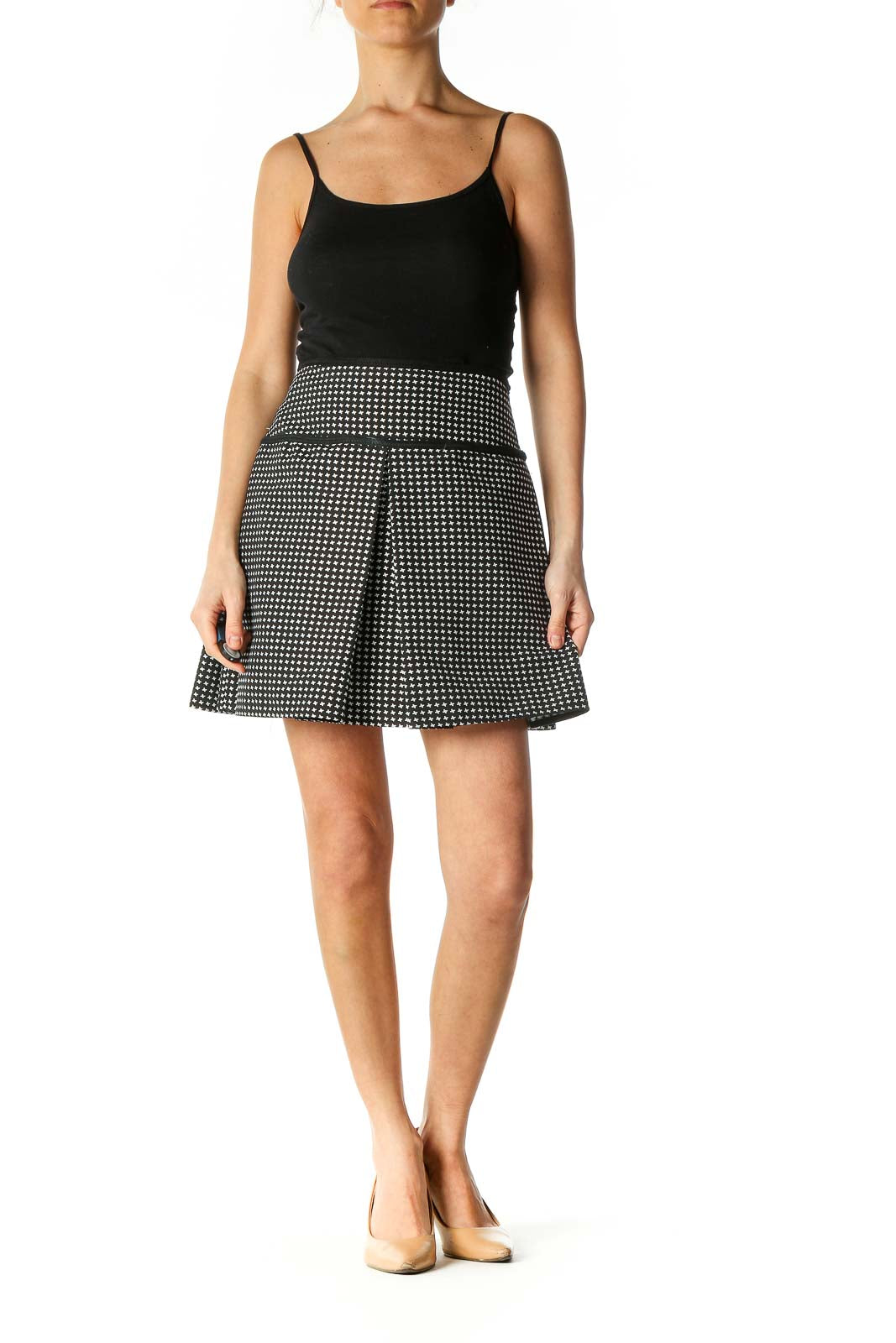 Black Houndstooth Chic A-Line Skirt