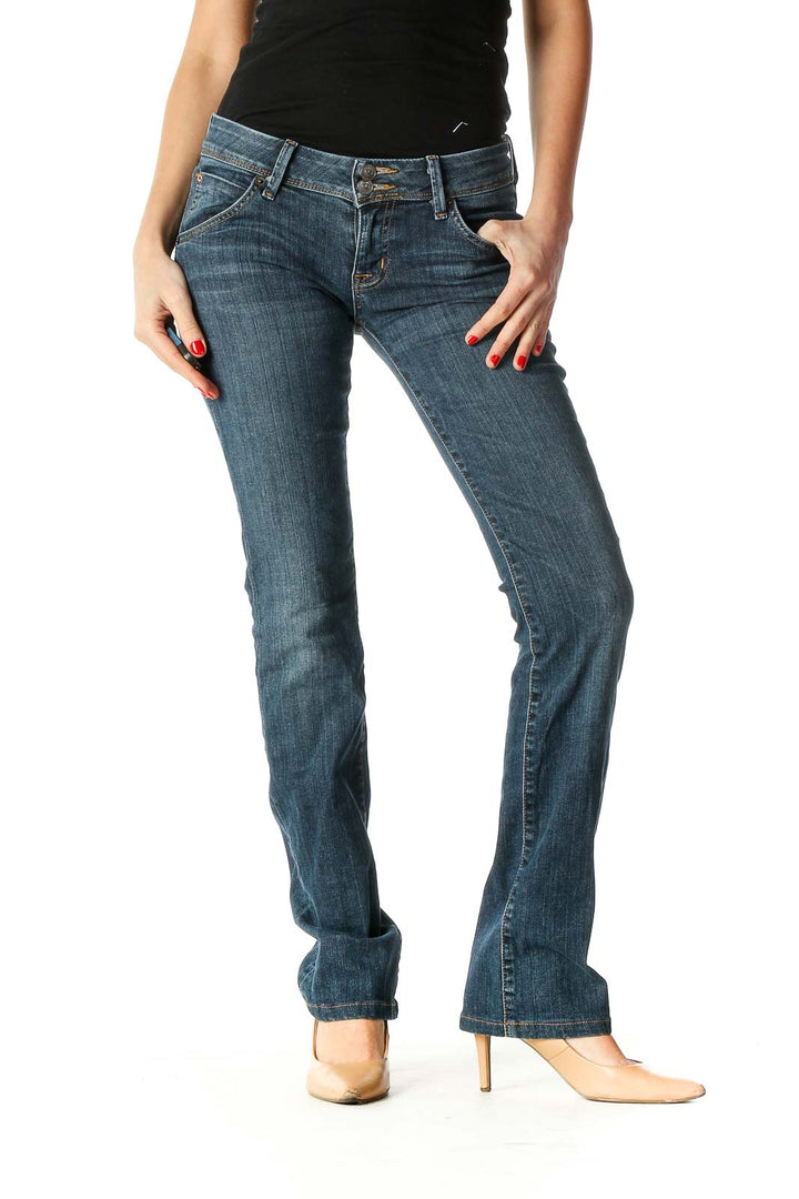 Blue Casual Straight Leg Jeans