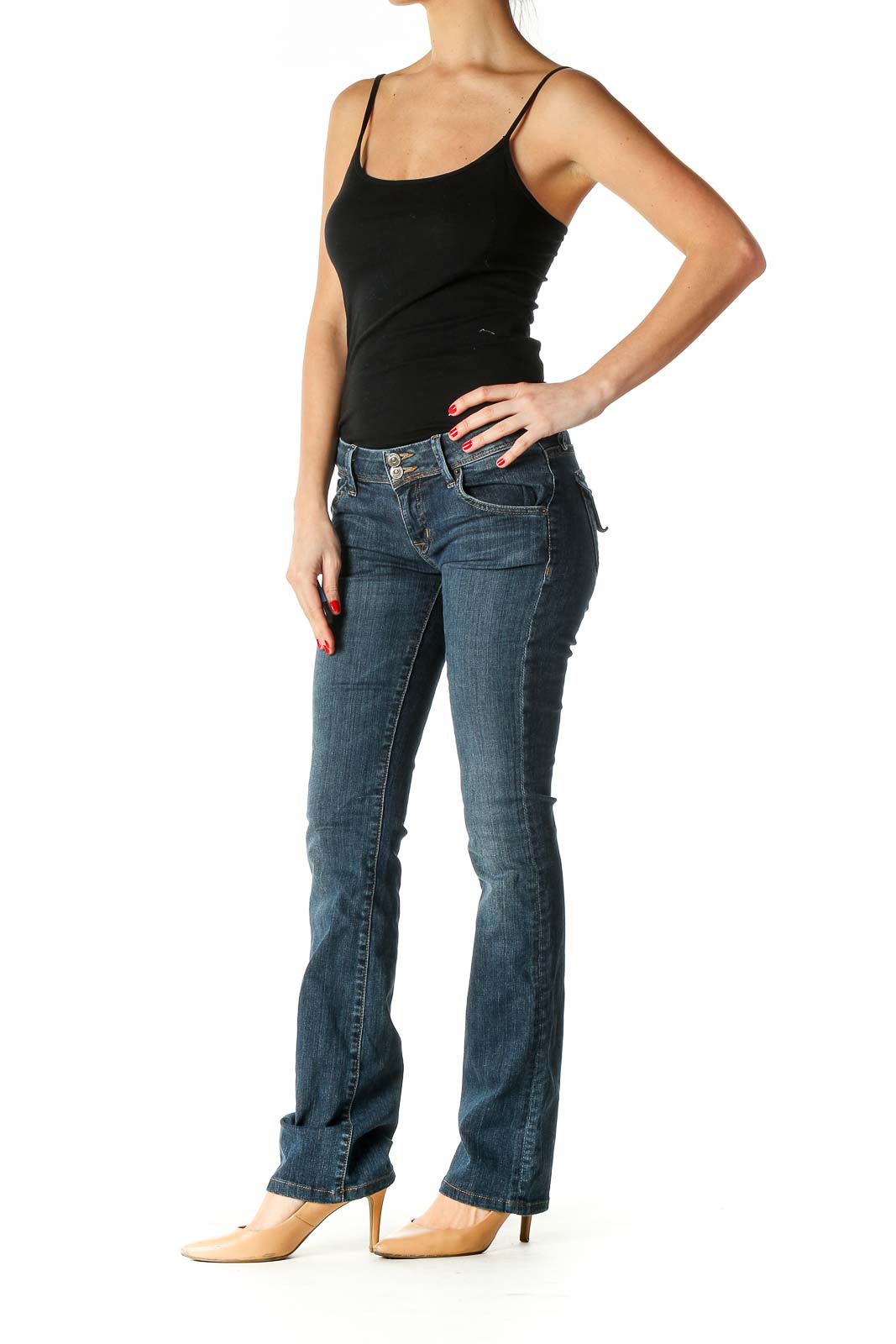 Blue Casual Straight Leg Jeans