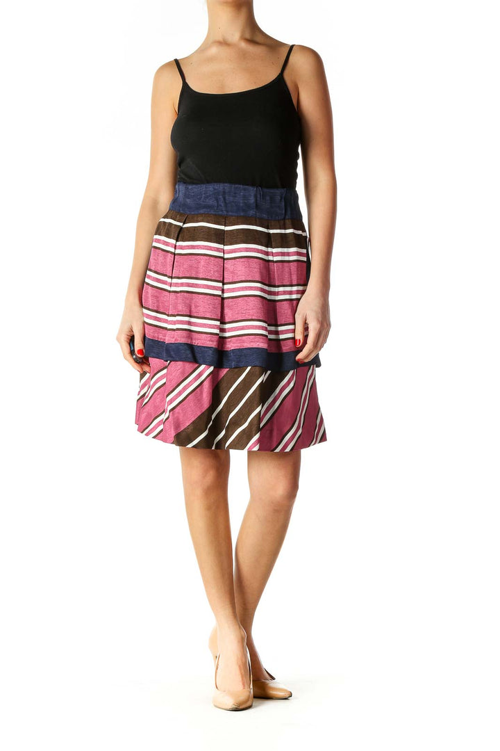 Pink Checkered Chic A-Line Skirt