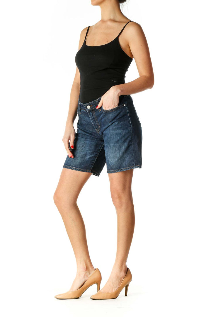 Blue Solid Casual Shorts