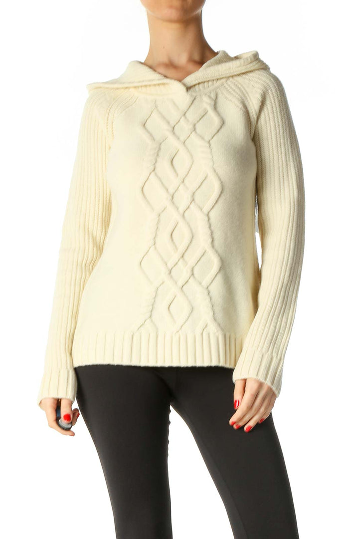 Beige Solid Retro Sweater