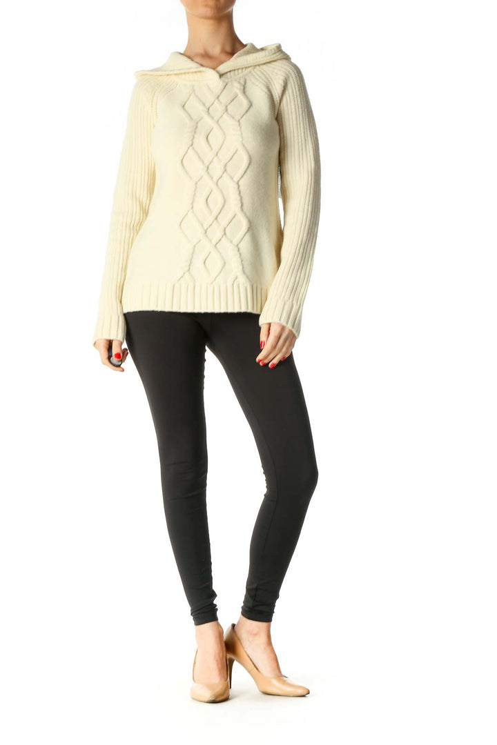 Beige Solid Retro Sweater