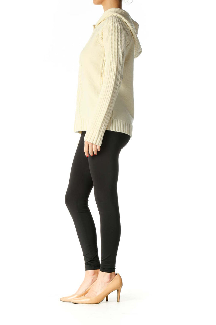 Beige Solid Retro Sweater