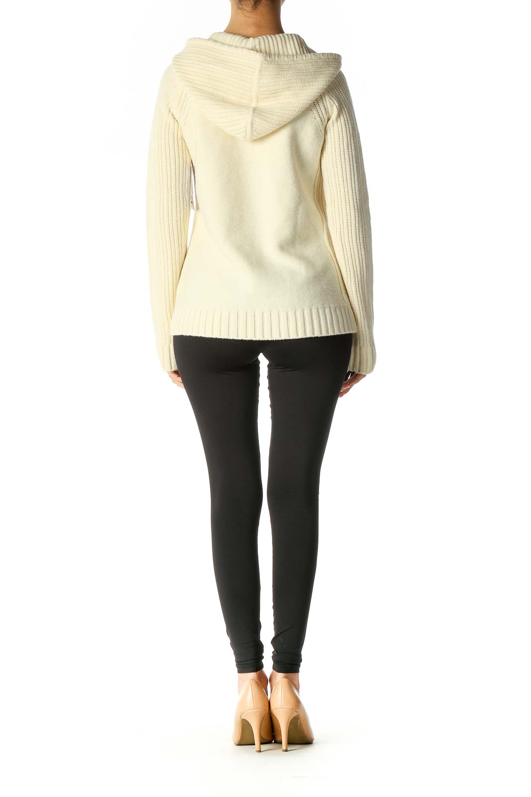 Beige Solid Retro Sweater