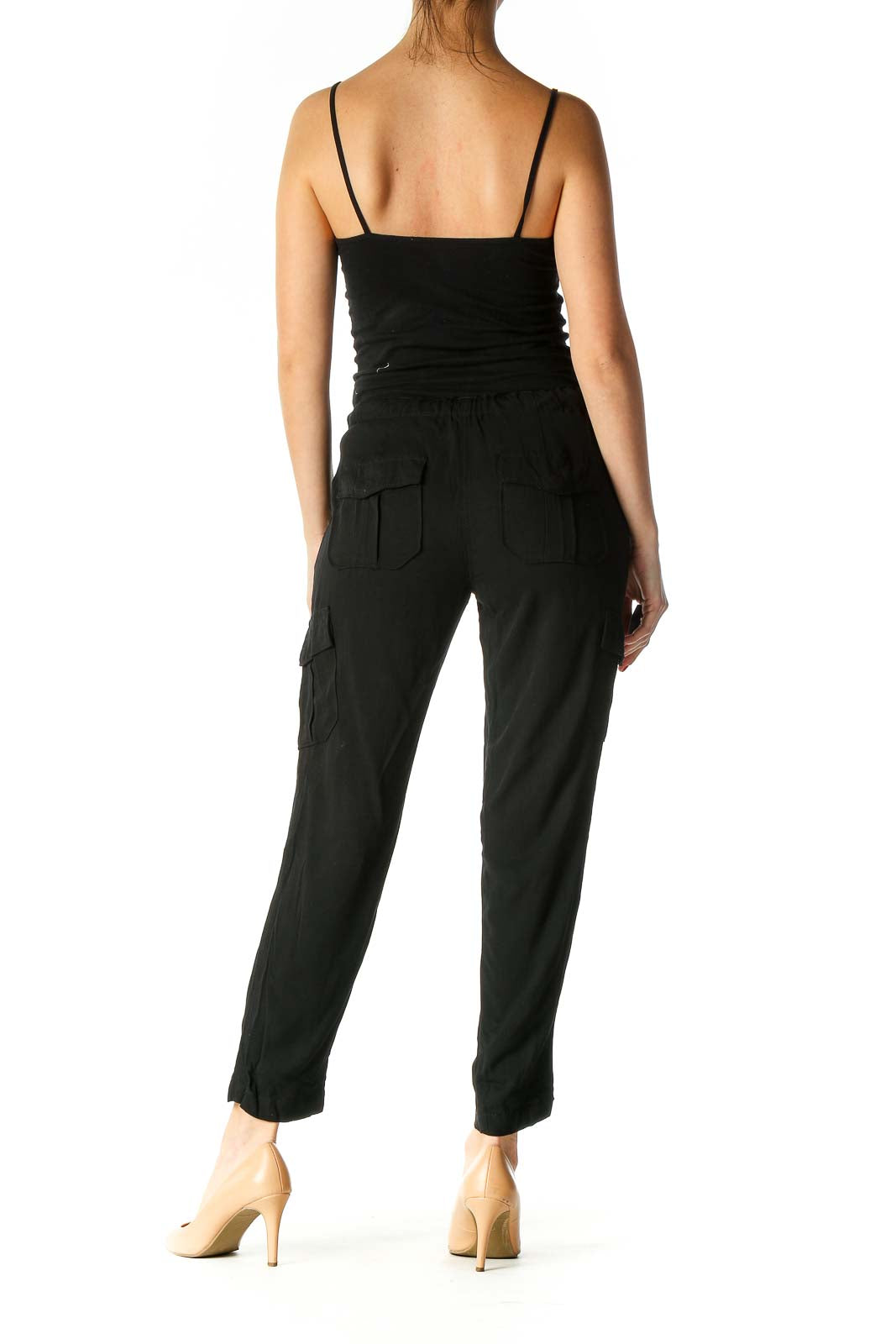 Black Solid Casual Capris