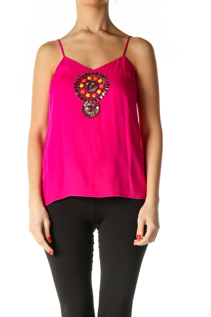 Pink Graphic Print Bohemian Tank Top