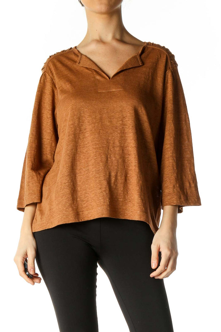 Orange Solid Casual Blouse