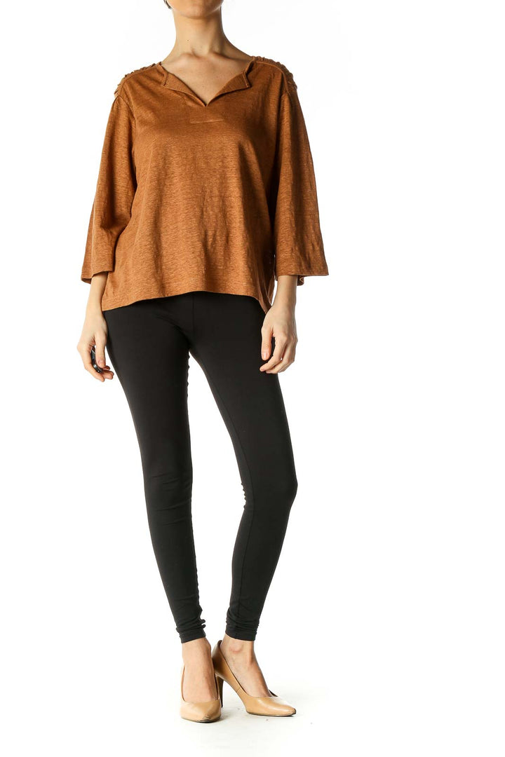 Orange Solid Casual Blouse