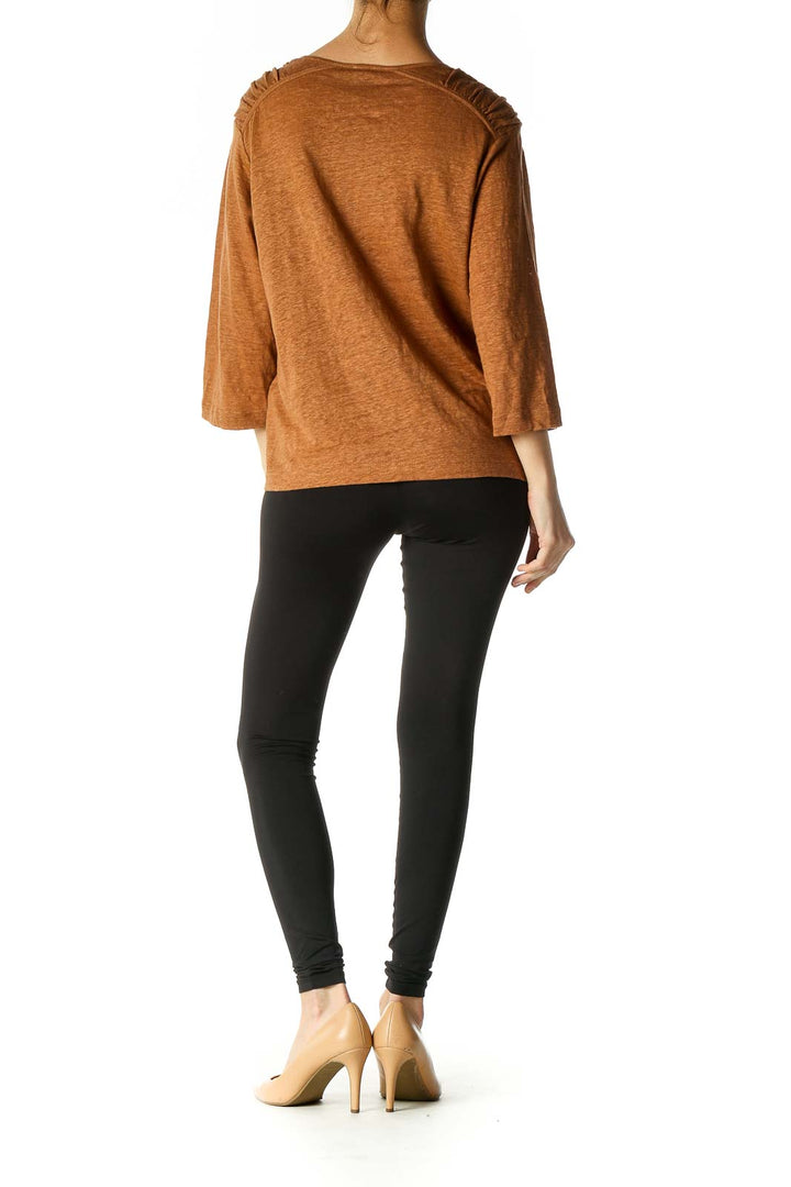 Orange Solid Casual Blouse