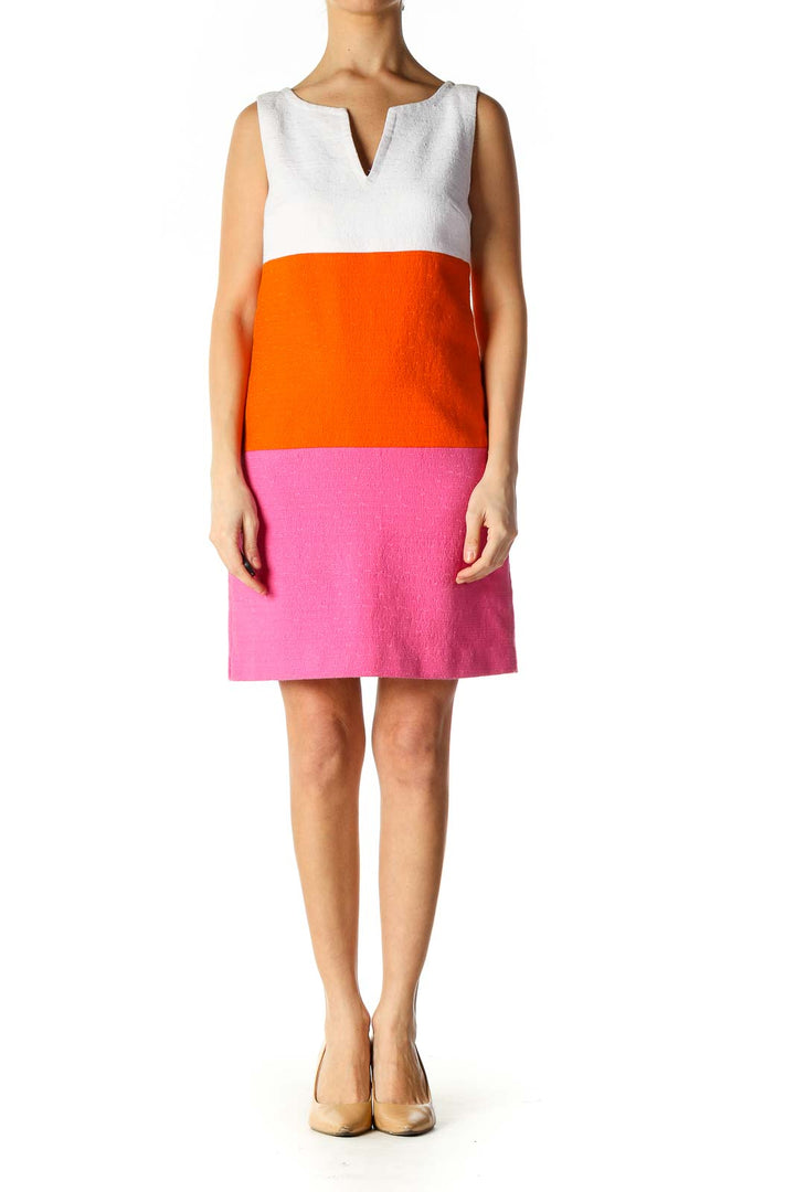 Orange Colorblock Casual A-Line Dress