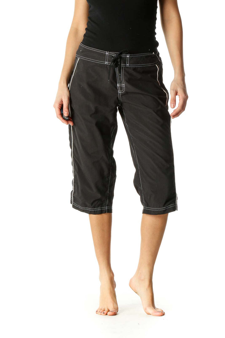 Black Solid Casual Shorts