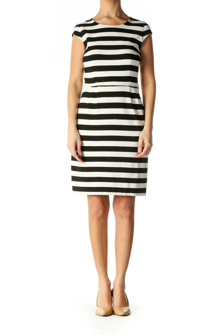 White Striped Day Shift Dress