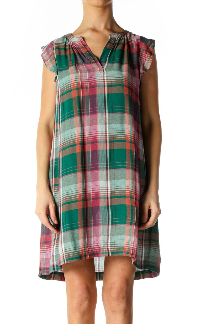 Green Checkered Bohemian A-Line Dress