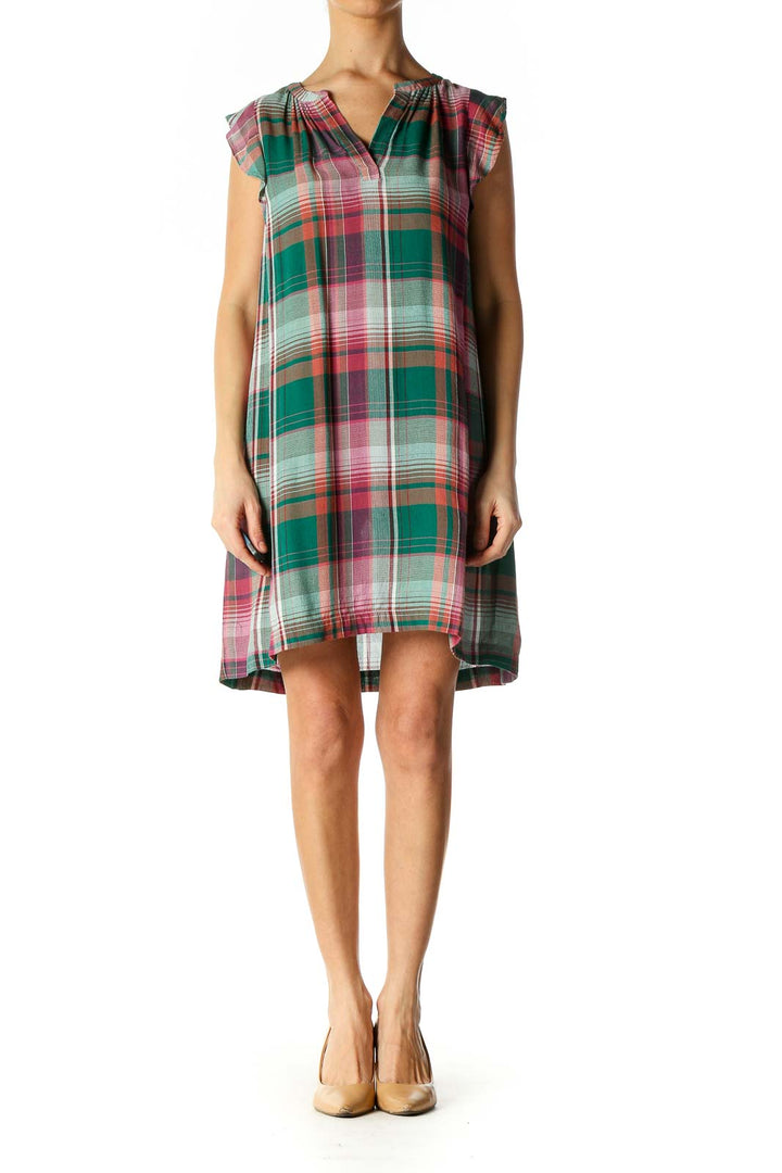 Green Checkered Bohemian A-Line Dress