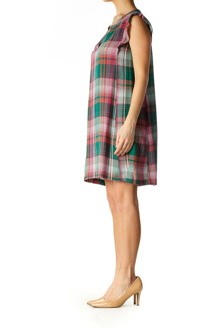 Green Checkered Bohemian A-Line Dress