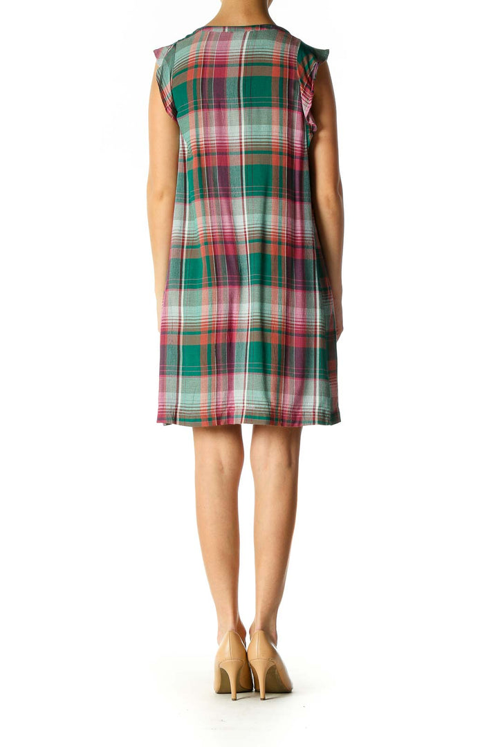 Green Checkered Bohemian A-Line Dress