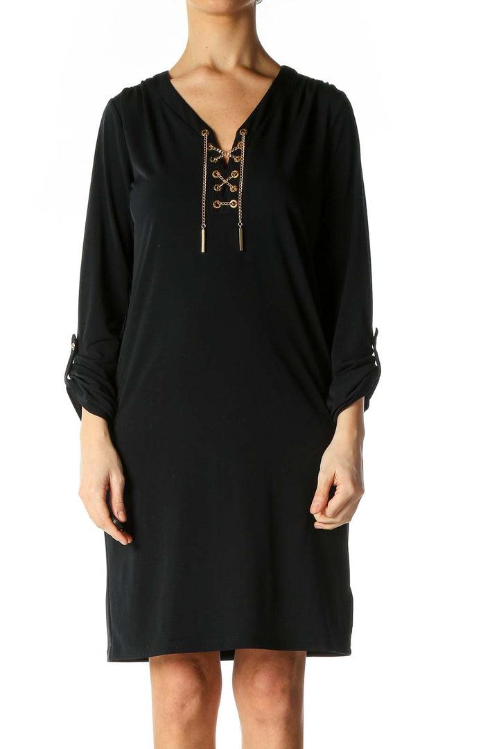 Black Solid Casual Shift Dress