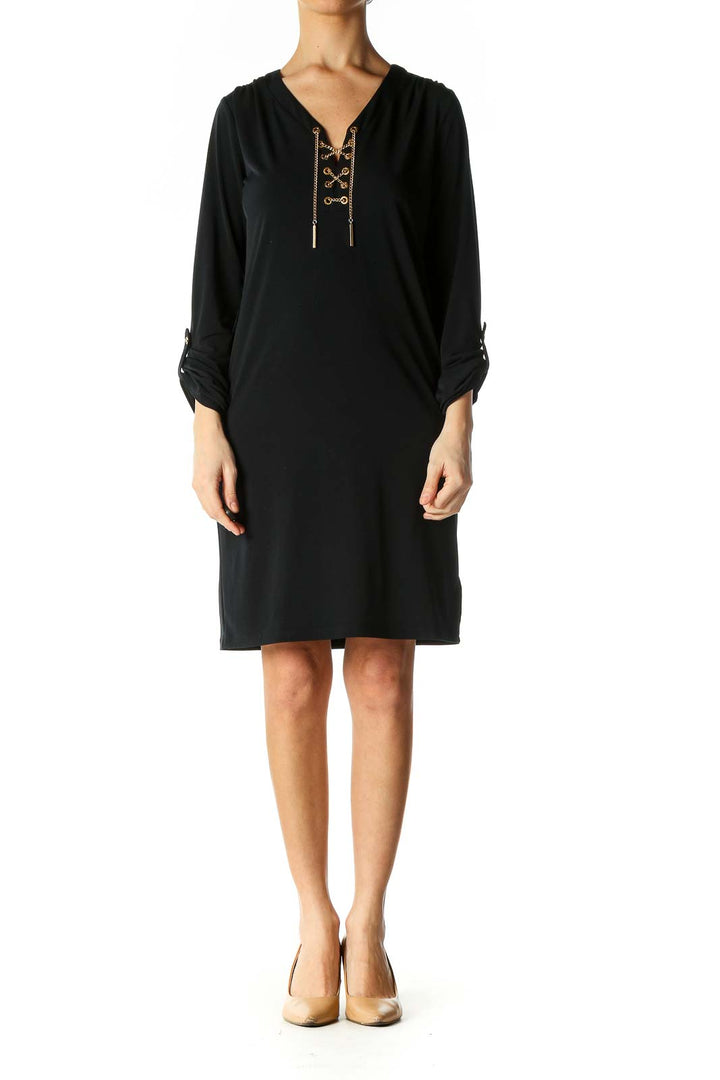 Black Solid Casual Shift Dress