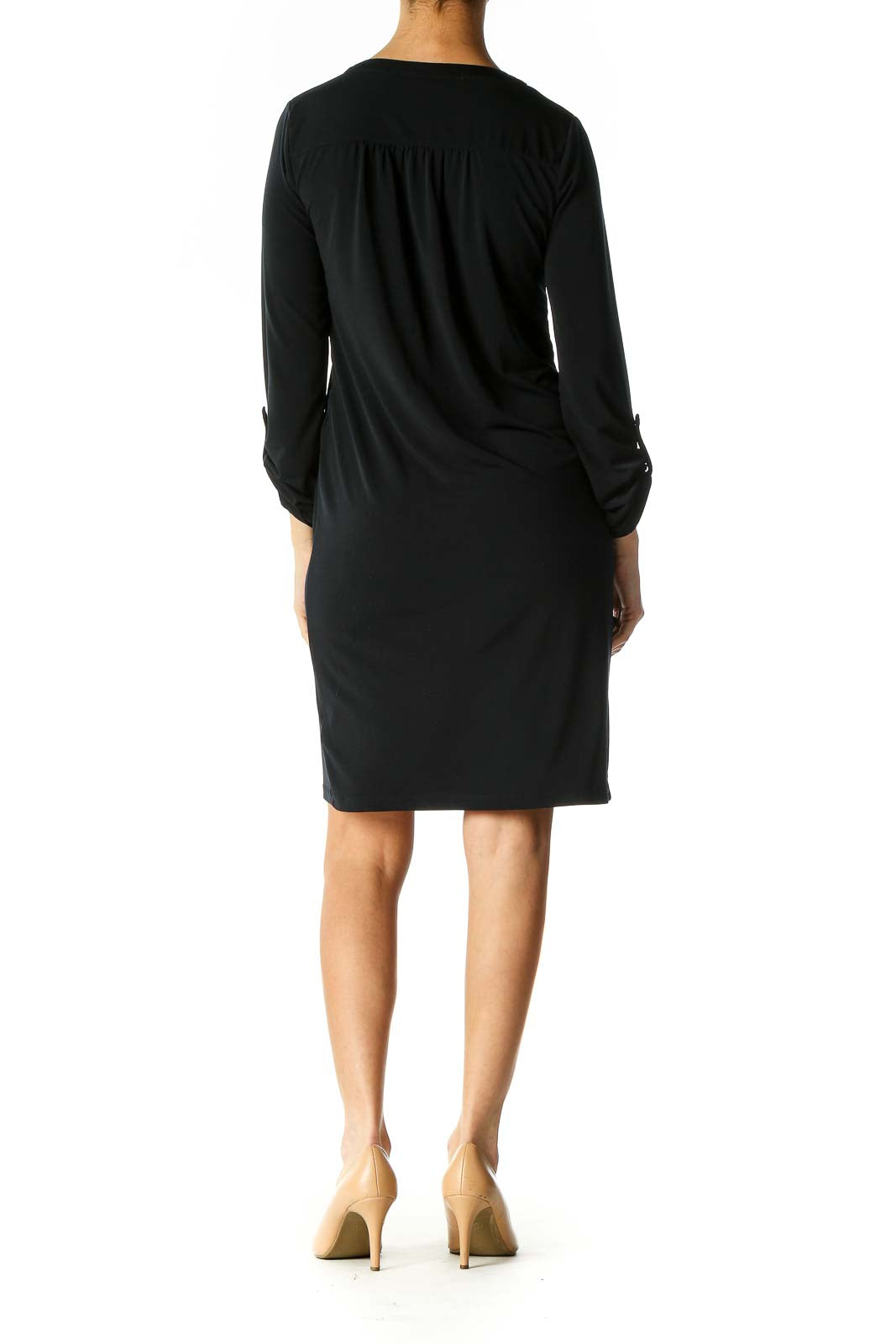 Black Solid Casual Shift Dress