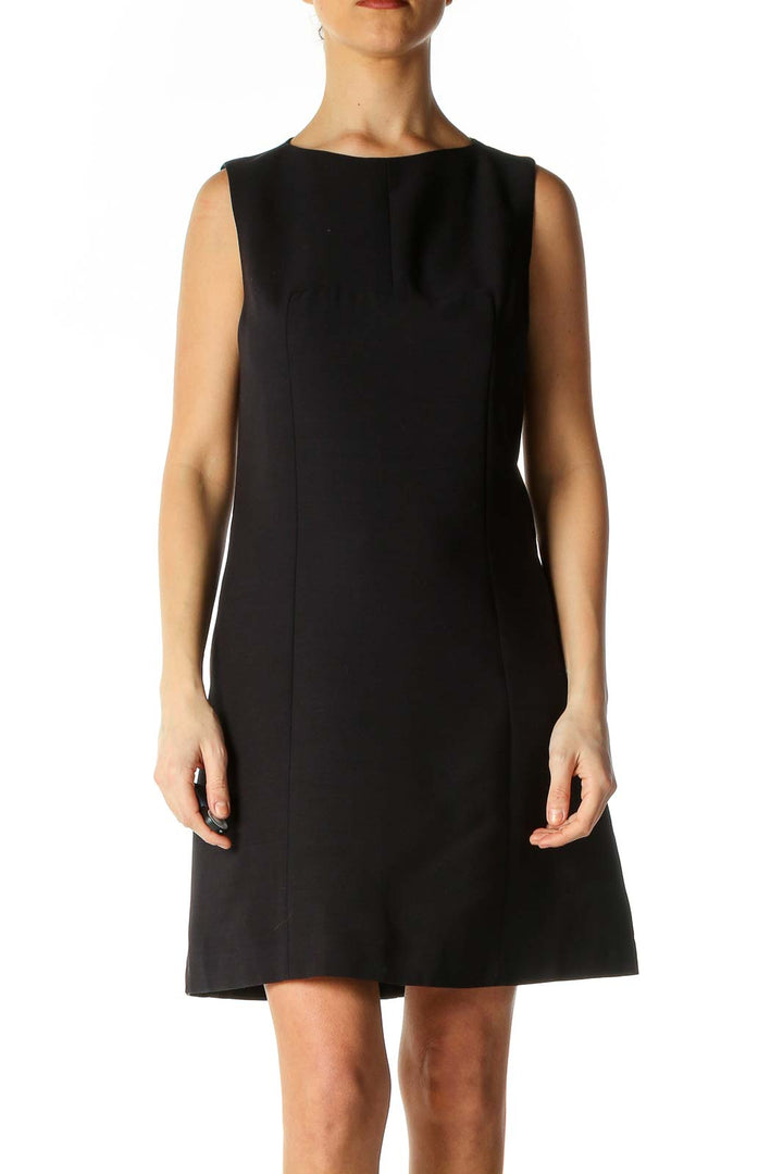 Black Solid Classic A-Line Dress