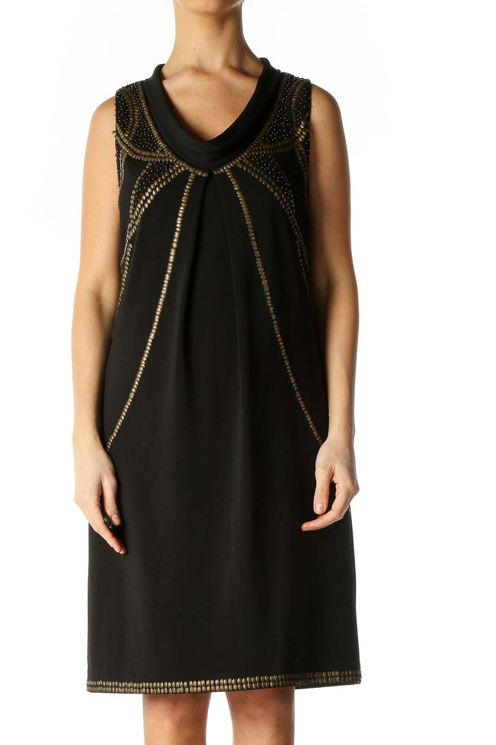 Black Solid A-Line Dress