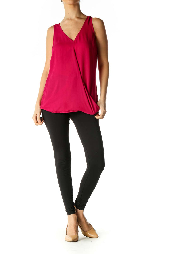 Pink Solid Casual Sleeveless Blouse